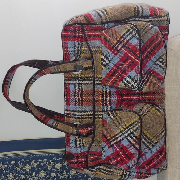 Vera Bradley Handbags - Vintage Vera Bradley Patchwork Plaid Tweed Wool Satchel Handbag